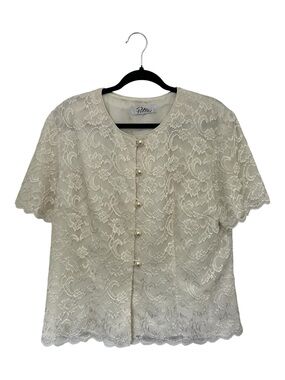 Patra Cream Lace Pearl Button Short-Sleeve Blouse